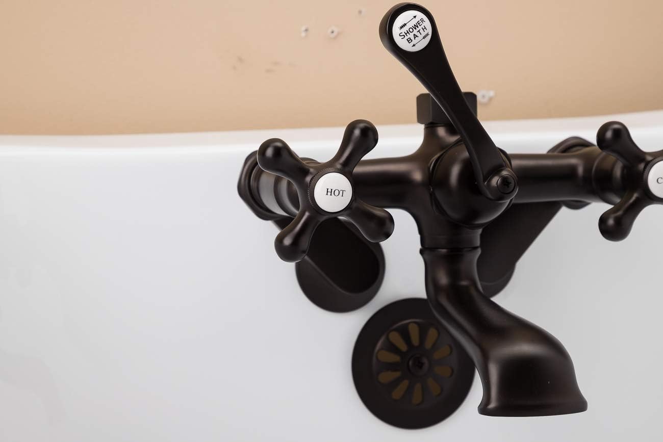 Vintage Tub & Bath Low Spout British Telephone Clawfoot Faucet with Metal Cross Handles for Riser Connection
