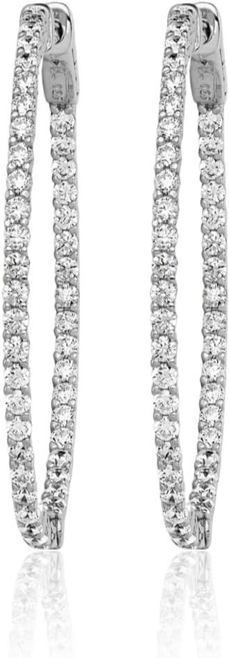 IceCarats 925 Sterling Silver Cubic Zirconia Large In Out Oval Hoop Earrings 37.5mm 1 1/2 inch Round Cut, Prong Set, Snap Back For Her