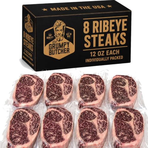 Grumpy Butcher Aged Ribeye Steaks, 8 Pack - USDA Top Choice Beef Ribeye Steaks - Steakhouse Quality Freezer Stock-Up Pack - Ships Frozen