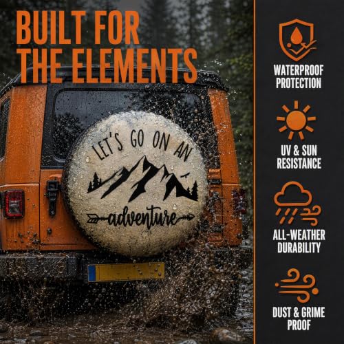 Image of Adventure RV Spare Tire Cover Suitable for RV Truck SUV Trailers Camper Off-Road Vehicle Adjustable Elastic Tire Cover 14 Inches (Lets go on an Adventure, 14in Suita)