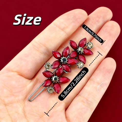 Pinza para cabello con flores y cristales rojos miniatura 4