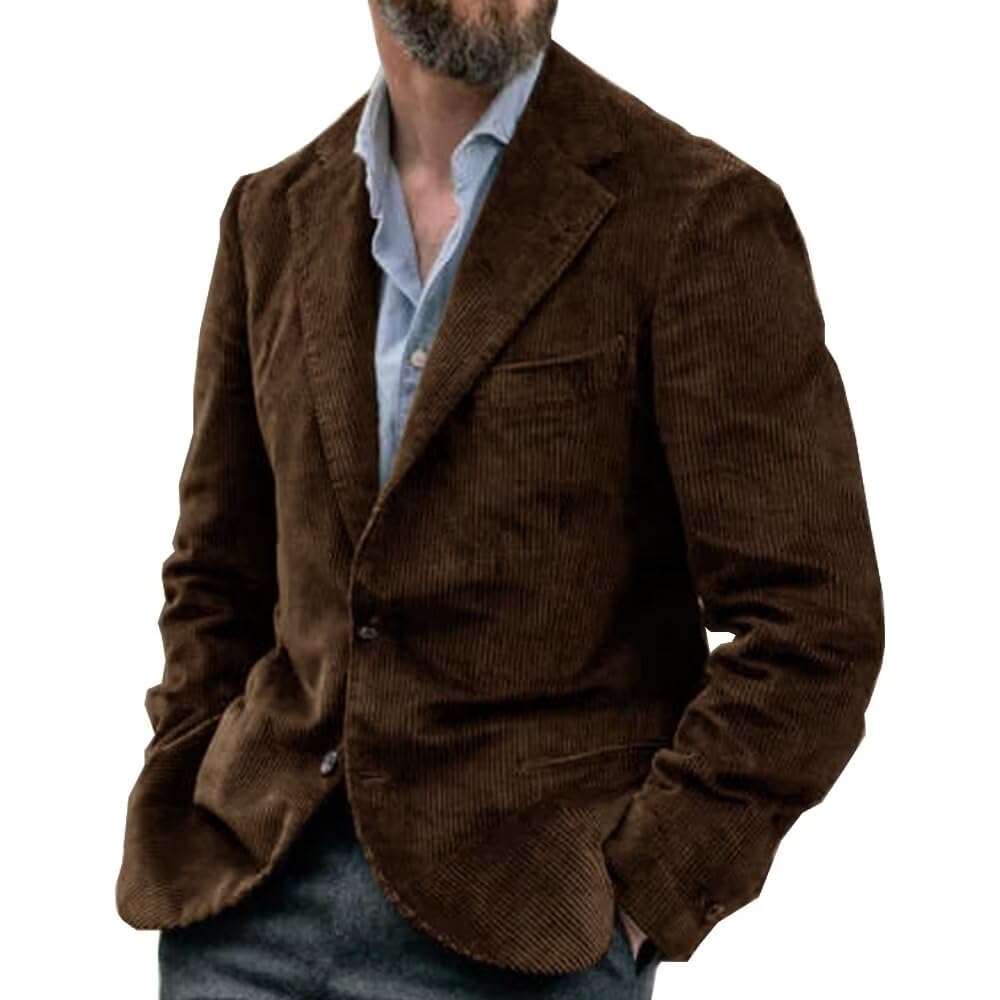 Suit for Men Corduroy Jacket Slim Fit Single Breasted Blazers Mens Sport Coats Tweed Jacket Formal Clothes, Dark Brown, M