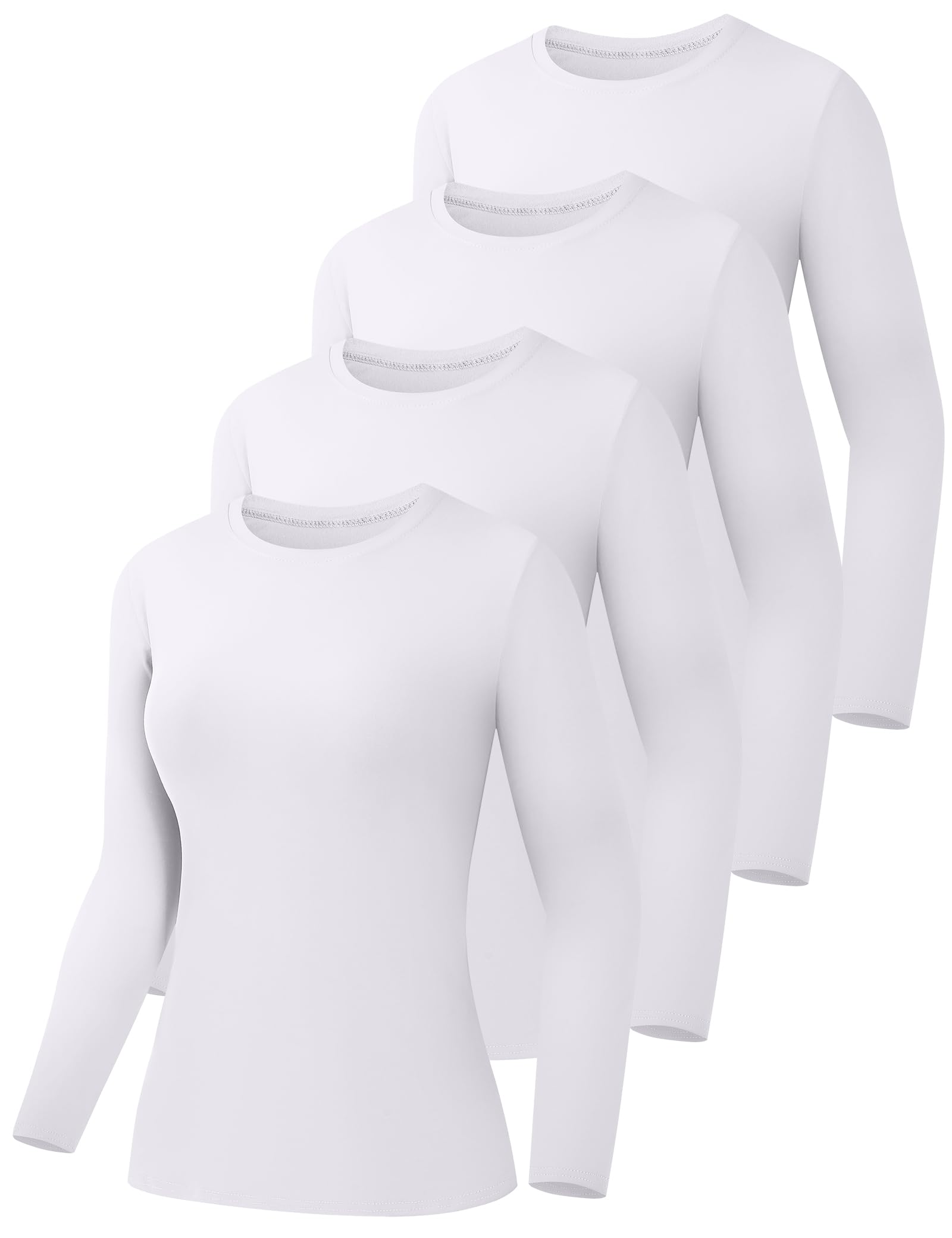 HOPLYNN 4 Pack Women's Long Sleeve Crew Neck Basic Fitted Shirts