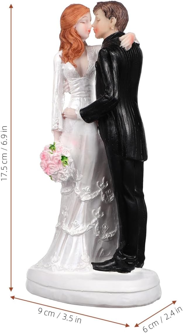 Wedding Bride Groom Statue Resin Couple Figurine Cake Topper Romantic Valentine Couple Craft Ornament Table Decor 6.83 Inch