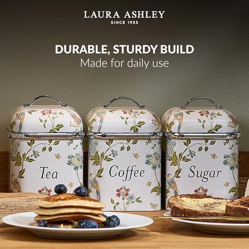 VQ Laura Ashley Tea, Coffee, and Sugar Canister Trio - Stainless Steel Storage Jars with Removable Lids - Elveden White Design - Image 5