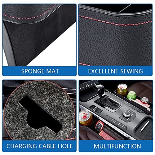 VVHOOY Car Seat Gap Filler,PU Leather Seat Console Organizer Pocket, Car Seat Catcher Between Seats Organizer for Wallet Cellphone Coins Keys Cards Drink Cups Candy Glasses Holder Box (2 Pack,Black)