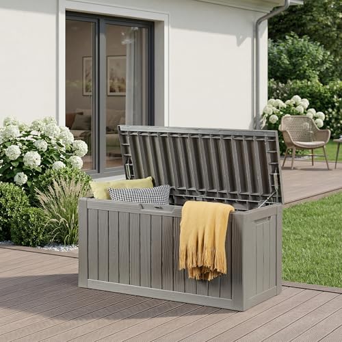 casa.pro Coffre de Rangement de Jardin Vades Couvercle avec Vérin à Gaz pour Stocker Coussins Matelas Capacité 300 L Poigées Latérales Extérieur Terrasse...