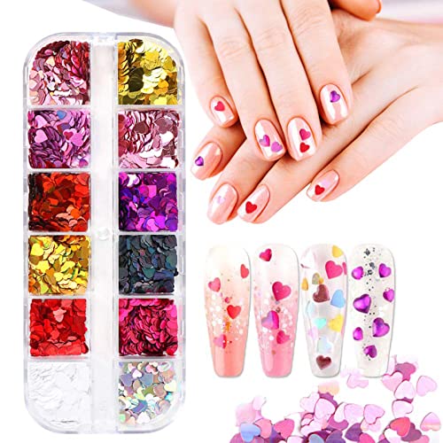 Whaline 6Pcs Valentine's Day Nail Art Plates with 1 Box Valentine's Day Nail Glitter Heart Patterns Stamping Plates Square Rectangular Image Stamp Templates Stamping Kit for DIY Nail Art Decoration - Image 3