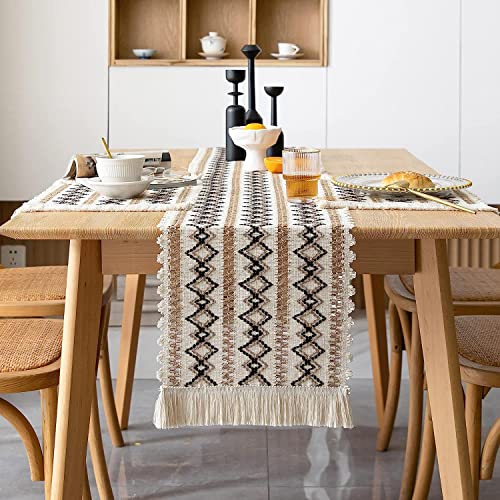 Burlap Splicing Table Runners Boho Table Runner with Tassels Handmade Woven Fabric Decorative for Kitchen Dining Table Restaurant Hotel Wedding Cafe Party 30 x 180 CM