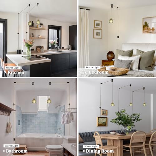 Image of Shenmoyl Plug in Pendant Light Hanging Light Fixture Corded On /Off Switch Brass Pendant Light with Green Tulip Glass Lampshade for Bedroom Living Room Kitchen Island