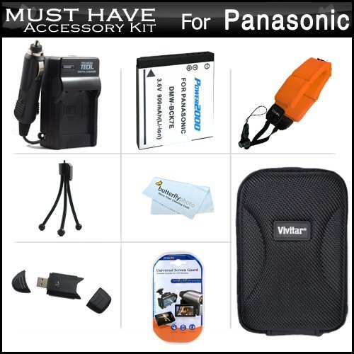 Must Have Accessory Kit for Panasonic Lumix DMC-TS25, DMC-TS20, DMC-TS30 Waterproof Digital Camera Includes Extended Replacement (900maH) DMW-BCK7 Battery + Ac/Dc Charger + Float Strap + Case + More