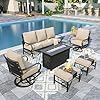Sophia William Patio Furniture Sets for 7 with 45 Gas Fire Pit Table Outdoor Conversation Sets 6 Pcs 2 x Swivel Cushioned Sofa Chairs 1×3 Seat Sofa 2xOttomans for Backyard Poolside Beige