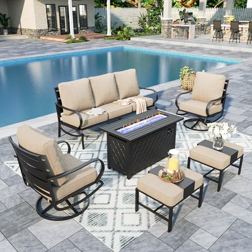 Sophia-William-Patio-Furniture-Sets-for-7-with-45-Gas-Fire-Pit-Table-Outdoor-Conversation-Sets-6-Pcs-2-x-Swivel-Cushioned-Sofa-Chairs-1x3-Seat-Sofa-2xOttomans-for-Backyard-Poolside-Beige Sophia William Patio Furniture Sets for 7 with 45 Gas Fire Pit Table Outdoor Conversation Sets 6 Pcs 2 x Swivel Cushioned Sofa Chairs 1×3 Seat Sofa 2xOttomans for Backyard Poolside Beige