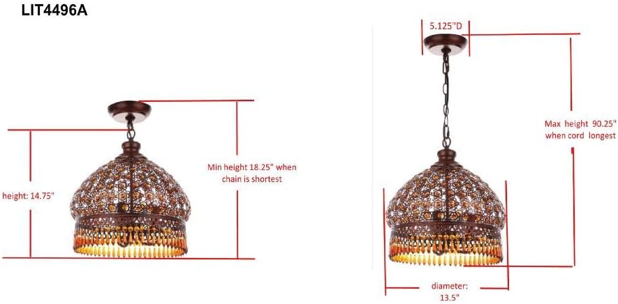 SAFAVIEH Lighting Collection Sultan Jeweled Moroccan Bohemian Farmhouse Dark Bronze/ Amber 14-inch Diameter 3-light Adjustable Hanging Chandelier Pendant Light Fixture (LED Bulbs Included)