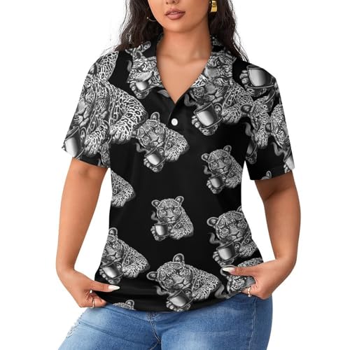 Polo de tenis para mujer con estampado de leopardo y café