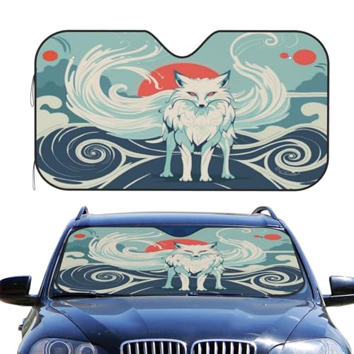 Pare-brise avant voiture surchauffe evitee avec ce pare-soleil renard blanc interieur