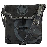 Sunsa Damen/Herren Messenger Bag. Umhängetasche aus Canvas & Leder. Große Vintage Crossbody Tasche. Nachhaltige Handtasche mit Stern. Crossover Bag für Sie/Ihn
