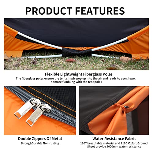 Carpa Pop Up para Camping 2 Personas Negro y Naranja miniatura 3