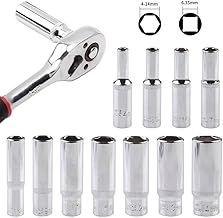 Têtes de clé à douille hexagonale 1/4, douille profonde haute dureté, douille en acier au chrome vanadium pour outil à cliquet (9 mm)