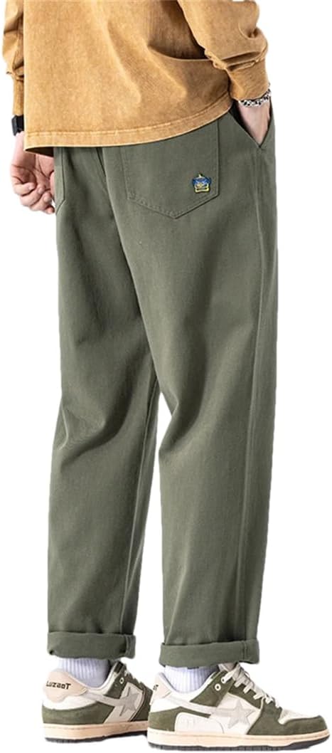Men Loose Straight Wide Leg Trousers Cotton Vintage Cargo Pants Solid Streetwear Jogger Pants