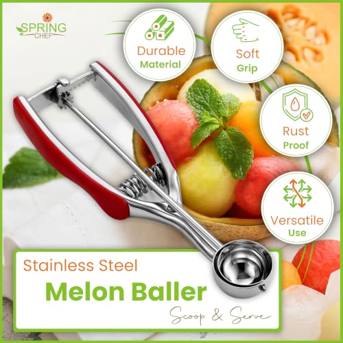 Image of Spring Chef Extra Small Stainless Steel Melon Baller Scoop, #100, Red | Mini Cookie Scoop for Baking with Trigger Release, Watermelon Scooper, 0.6 Tablespoon (Tbsp), Fruit Scooper and Baller