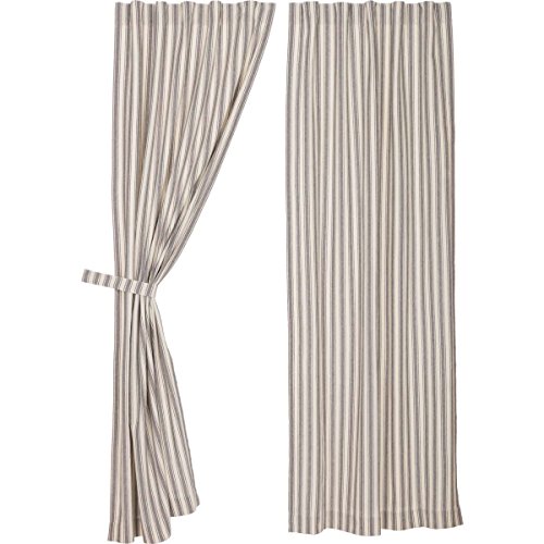 Piper Classics Market Place Gray Ticking Stripe Panel Curtains, Set Of 2, 84" L X 40", Farmhouse & Country Style Gray & Cream Window Drapes #TOP6