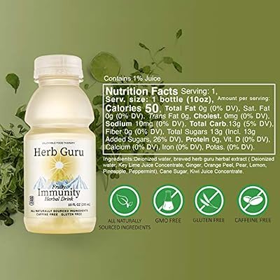 Herb Guru 24 Pack Herbal Fruit Immunity Drink | Peppermint Flavored Fruit Water Wellness Drinks (10 oz Bottles)