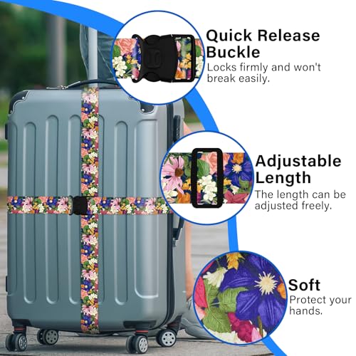 Image of 2 Pack Luggage Straps for Suitcases, Adjustable Travel Belt with Double Lock and Quick Release Buckle, Heavy Duty Nylon Bag Packing Strap, Bright Identifiers Business Travel Accessories-Flower Garden