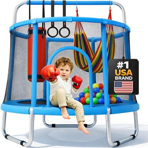 Happin® 55’’ Trampoline for Kids with Safety Enclosure, Indoor & Outdoor Toddler Trampoline, Ultra Safe Design with Multi Activity Accessories, Perfect Toddler Gift for Boys & Girls Ages 1–8
