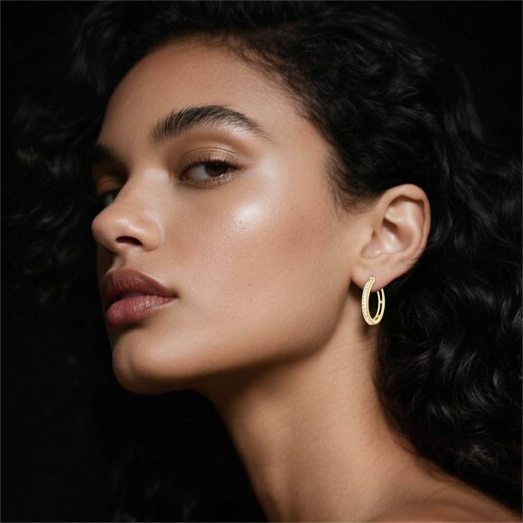 14K Gold Hoop Earrings for Women Hypoallergenic Lightweight Small Hoop Earring for Womens with Round Cubic Zirconia Huggie Hoops Earring for Women 14/16/20/25/30/35mm