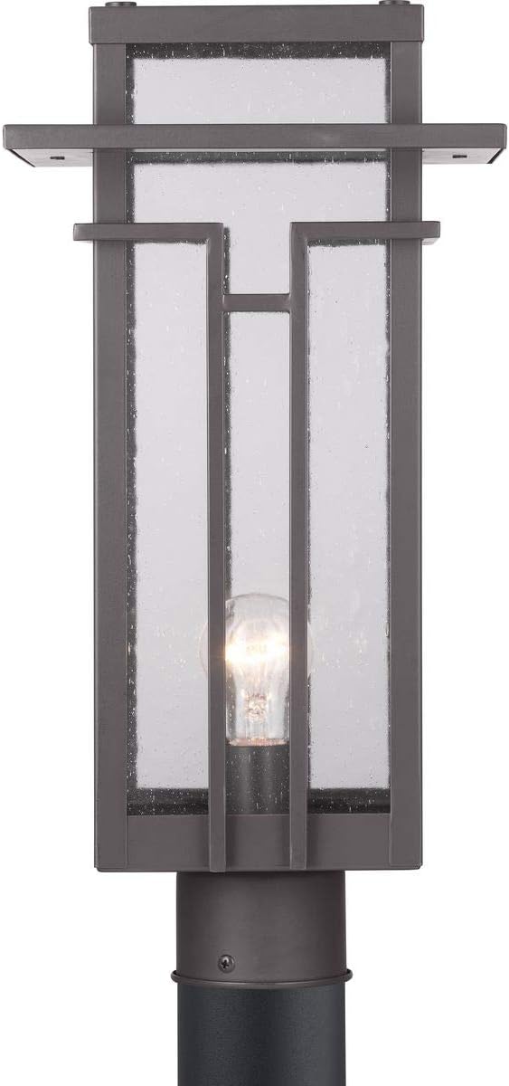 Best Cyber Deals 🔥 Boxwood Collection 1-Light Clear Seeded Glass Craftsman Outdoor Post Lantern Light Antique Bronze