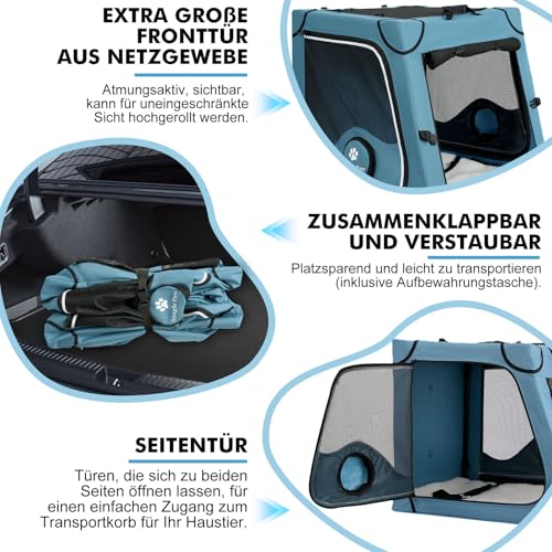 Snagle Paw Faltbare Transportbox,Stabiler Transportbox Hund Rückbank mit Kopfstützen-Gurt, Metallrahmen Reisebox für die Autorückbank für Mittel/große Hunde, Hundebox Mit Netztüren & Weiche Polsterung