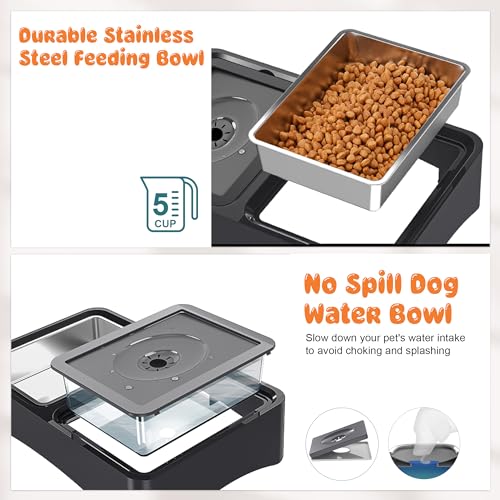 Decflow 2-in-1 Elevated Dog Bowls, 4 Height Adjustable Raised Dog Bowls with Stainless Steel & No Spill Water Bowl, DIY Stickers Foldable Pet Bowl for Medium Large Dogs(Not Included Slow Food Bowl) - Image 6