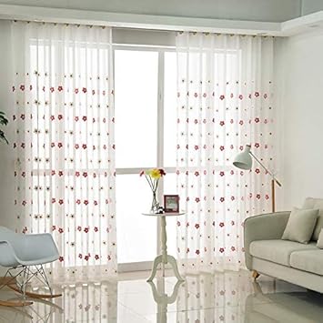 Ubersweet Embroidered Pink Flower Voile Sheer Curtains for Living Room Flower Tulle Drapes for Children Girls Bedroom Ag015&Amp; 3: Pink Flower Tulle, W100Cm X H160Cm, Hook