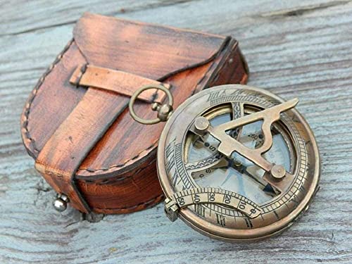 Rii Antique Nautical Directional Magnetic Sundial Brass Compass, Antique Decor Birthday Gifts For Men, Astrolabe Gift For Him, Baptism Gifts With Engraved Quotes, Sun Dial In Leather Case #TOP5