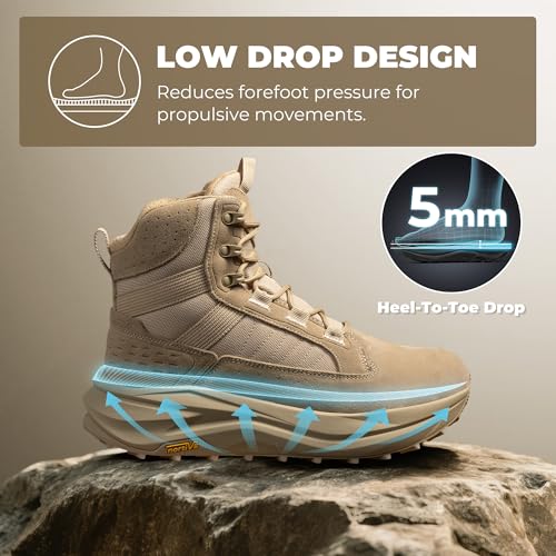 Image of NORTIV 8 Men's Wide Toe Box Work Tactical Boots | Barefoot low drop leather military boots with side zipper for hiking, motorcycle riding and combat Pikes