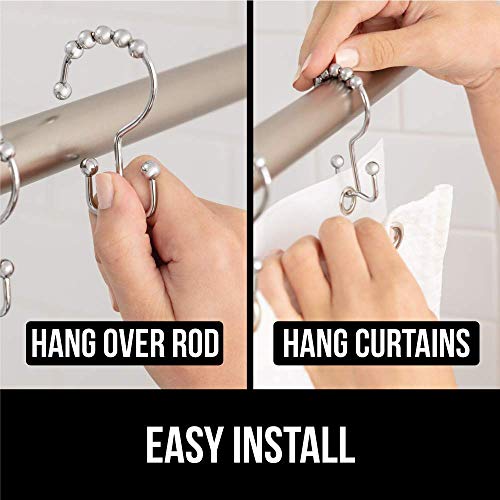Gorilla Grip Bathtub Mat And Shower Curtain Hooks, 12 Pack, Both In Black Color, Bath Mat Is 35X16 Size, Shower Hooks Are Rust Resistant, 2 Item Bundle #TOP7