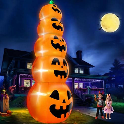14 FT Giant Halloween Inflatable Stacked Pumpkins Outdoor Decoration Built in 5 LED Lights, Halloween Blow Up 5 Pumpkins Yard Decorations for Lawn Garden Party Decor