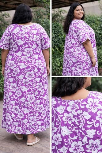 Image of OFEEFAN Women's Plus Size Cotton Nighty, Printed Full Length Maxi Night Gown, Soft Breathable Nightdress Sleepwear for Curvy Women, 3XL to 7XL