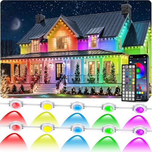 Image of 300FT /90M Permanent Outdoor RGB Lights, IP67 Waterproof Smart Eave Lighting, with App /Remote Control Eaves Light, DIY LED Scenes Modes for House Roof Decor,Party