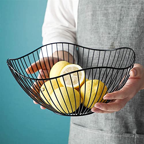 PIQIUQIU Frutero de metal, color negro, 26,7 x 12,2 x 10 cm, cesta de frutas de hierro, moderno, redondo, frutero