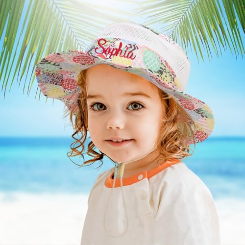 Custom Baby Sun Hat, Personalized Embroidered Name Baby Bucket Hat, Mesh Wide Brim Toddler Beach Hat for Boys Girls3