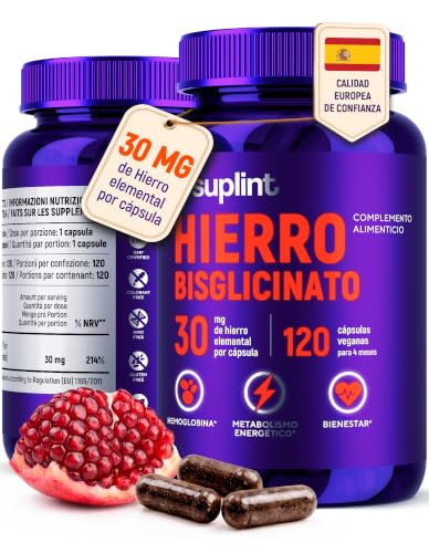 30 mg de Hierro Suplemento – Hierro Bisglicinato – 120 Cápsulas Veganas | Bisglicinato de Hierro – Alta Absorción y Fórmula Suave – 1 al Día, 4 Meses – Desarrollado en Países Bajos, Probado en la UE