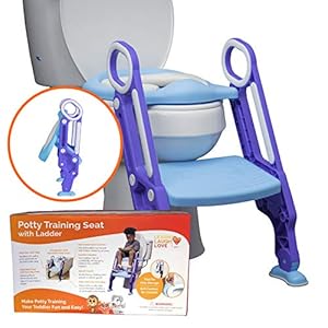 Potty training seat with ladder potty step stool for toddlers fits most toilets folds for storage potty ladder is durable and safe wide step non slip pads comfort handles and removable cushion  urban country home decor