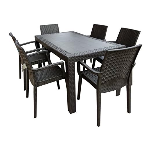 Gardenia Dimaplast2000 AMZ004 Set Top Tavolo e 6 Poltrone in Resina Effetto Rattan da Giardino, Antracite, 140x80x72 cm