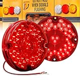 TRUE MODS 2pc 7' Round 47-LED Stop Brake Tail Light For School Bus Transit Vehicle Refuse Hauler [DOT FMVSS-108] [SAE AI6P2S2(3) T] [TBT Turn/Brake/Tail Signal Function] [9-16V DC] Trailer Truck - RED