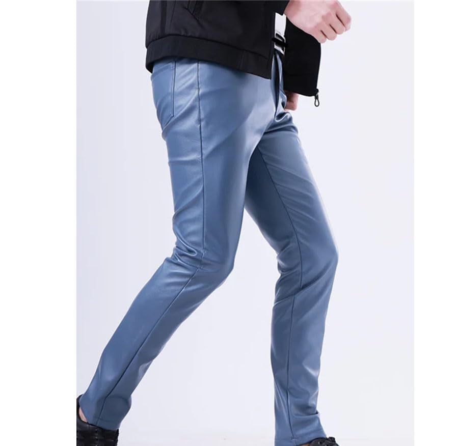 Men's Skinny Fit PU Leather Pants Wet Look Stretch Slim Motorcycle Trousers3
