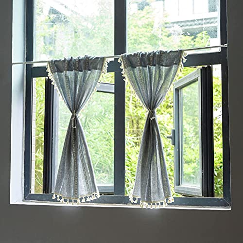 Rideaux de cuisine en lin et coton bleu 60x90cm style campagnard - 4