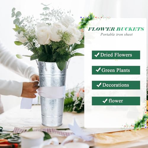 Dualshine 6 Pcs Galvanized Bucket Flower Bar, 10 Inch Flower Bucket And Metal Vase With Handles thumb #3
