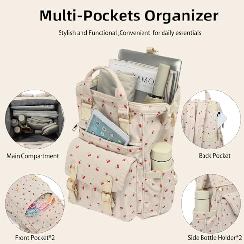 Image of Corduroy Laptop Backpack for Women 15.6 Inch Stylish College School Bookbag, Business Work & Travel Computer Backpacks (Cherry Beige)